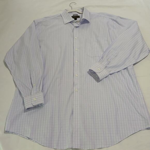 Jos.A.Bank RESERVE no wrinkles 18/37 !00% cotton men's button-up lavender plaid - Picture 3 of 11